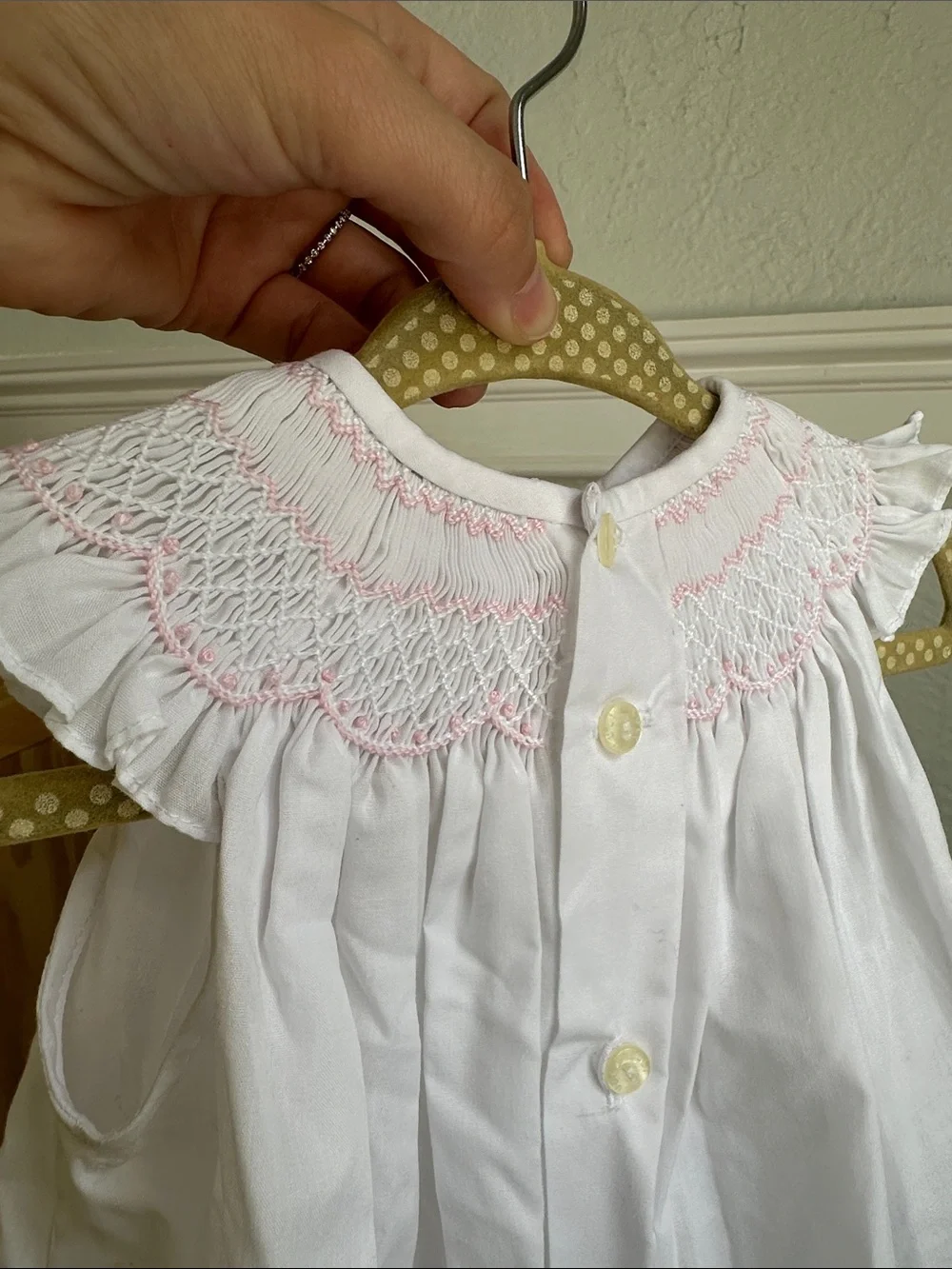 Luli & Me White Dress with Pink Smocked Yoke